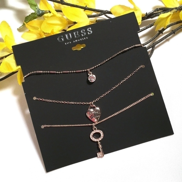 𝅺3/$29! GUESS Rose Gold Layered Necklace Key - Picture 1 of 7